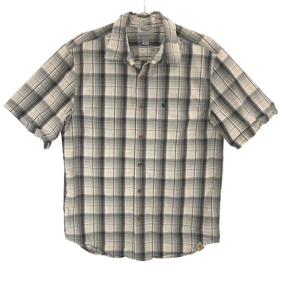 Carhartt Other - Carhartt Shirt Mens M Gray Plaid Relaxed Fit Work Chore Short Sleeve Button Up